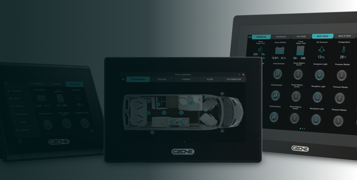 A trio of CZone® digital monitoring systems.